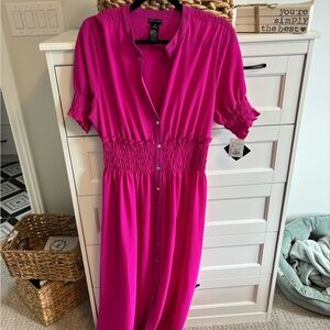 Elegant Pink Shirred Dress